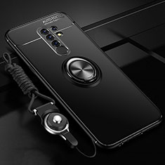 Funda Silicona Carcasa Ultrafina Goma con Magnetico Anillo de dedo Soporte para Xiaomi Redmi 9 Negro