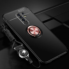 Funda Silicona Carcasa Ultrafina Goma con Magnetico Anillo de dedo Soporte para Xiaomi Redmi 9 Oro y Negro