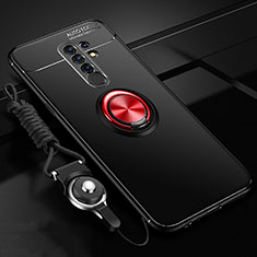 Funda Silicona Carcasa Ultrafina Goma con Magnetico Anillo de dedo Soporte para Xiaomi Redmi 9 Prime India Rojo y Negro