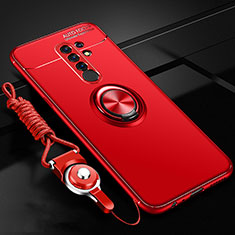 Funda Silicona Carcasa Ultrafina Goma con Magnetico Anillo de dedo Soporte para Xiaomi Redmi 9 Rojo