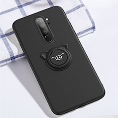 Funda Silicona Carcasa Ultrafina Goma con Magnetico Anillo de dedo Soporte para Xiaomi Redmi Note 8 Pro Negro