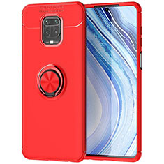 Funda Silicona Carcasa Ultrafina Goma con Magnetico Anillo de dedo Soporte para Xiaomi Redmi Note 9 Pro Max Rojo