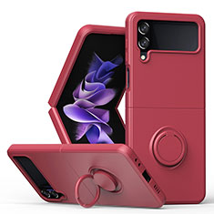 Funda Silicona Carcasa Ultrafina Goma con Magnetico Anillo de dedo Soporte QW1 para Samsung Galaxy Z Flip4 5G Rojo Rosa