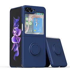 Funda Silicona Carcasa Ultrafina Goma con Magnetico Anillo de dedo Soporte QW1 para Samsung Galaxy Z Flip5 5G Azul