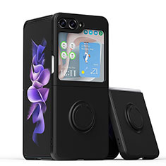 Funda Silicona Carcasa Ultrafina Goma con Magnetico Anillo de dedo Soporte QW1 para Samsung Galaxy Z Flip5 5G Negro