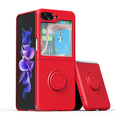 Funda Silicona Carcasa Ultrafina Goma con Magnetico Anillo de dedo Soporte QW1 para Samsung Galaxy Z Flip5 5G Rojo
