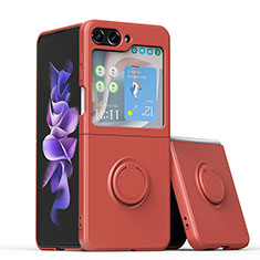 Funda Silicona Carcasa Ultrafina Goma con Magnetico Anillo de dedo Soporte QW1 para Samsung Galaxy Z Flip5 5G Rosa Roja