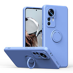 Funda Silicona Carcasa Ultrafina Goma con Magnetico Anillo de dedo Soporte QW1 para Xiaomi Mi 12T 5G Gris Lavanda