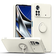 Funda Silicona Carcasa Ultrafina Goma con Magnetico Anillo de dedo Soporte QW1 para Xiaomi Poco X4 Pro 5G Blanco