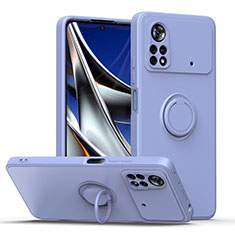 Funda Silicona Carcasa Ultrafina Goma con Magnetico Anillo de dedo Soporte QW1 para Xiaomi Poco X4 Pro 5G Gris Lavanda