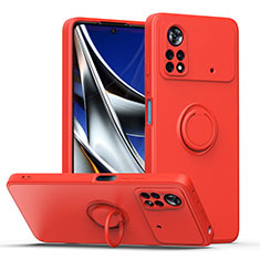 Funda Silicona Carcasa Ultrafina Goma con Magnetico Anillo de dedo Soporte QW1 para Xiaomi Poco X4 Pro 5G Rojo