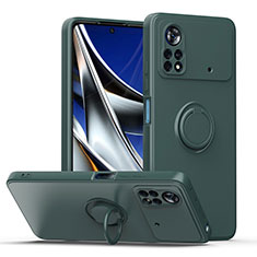 Funda Silicona Carcasa Ultrafina Goma con Magnetico Anillo de dedo Soporte QW1 para Xiaomi Poco X4 Pro 5G Verde Noche