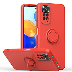 Funda Silicona Carcasa Ultrafina Goma con Magnetico Anillo de dedo Soporte QW1 para Xiaomi Redmi Note 11 4G (2022) Rojo
