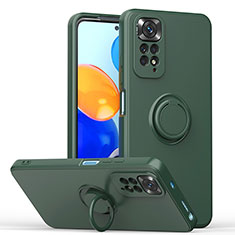 Funda Silicona Carcasa Ultrafina Goma con Magnetico Anillo de dedo Soporte QW1 para Xiaomi Redmi Note 11 4G (2022) Verde Noche