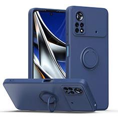 Funda Silicona Carcasa Ultrafina Goma con Magnetico Anillo de dedo Soporte QW1 para Xiaomi Redmi Note 11E Pro 5G Azul