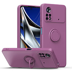 Funda Silicona Carcasa Ultrafina Goma con Magnetico Anillo de dedo Soporte QW1 para Xiaomi Redmi Note 11E Pro 5G Morado