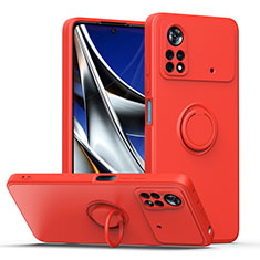 Funda Silicona Carcasa Ultrafina Goma con Magnetico Anillo de dedo Soporte QW1 para Xiaomi Redmi Note 11E Pro 5G Rojo