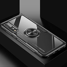 Funda Silicona Carcasa Ultrafina Goma con Magnetico Anillo de dedo Soporte R01 para Huawei P20 Pro Negro