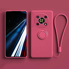 Funda Silicona Carcasa Ultrafina Goma con Magnetico Anillo de dedo Soporte S01 para Huawei Honor Magic4 Lite 5G Rosa Roja