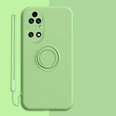 Funda Silicona Carcasa Ultrafina Goma con Magnetico Anillo de dedo Soporte S01 para Huawei P50 Pro Menta Verde