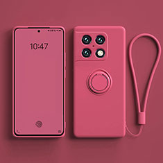 Funda Silicona Carcasa Ultrafina Goma con Magnetico Anillo de dedo Soporte S01 para OnePlus 10 Pro 5G Rojo Rosa