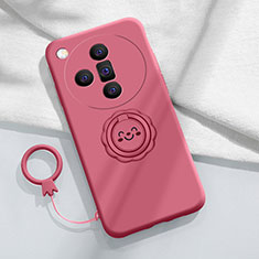 Funda Silicona Carcasa Ultrafina Goma con Magnetico Anillo de dedo Soporte S01 para Oppo Find X7 Ultra 5G Rosa Roja
