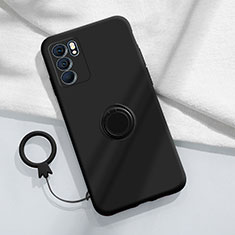 Funda Silicona Carcasa Ultrafina Goma con Magnetico Anillo de dedo Soporte S01 para Oppo Reno6 Pro 5G India Negro