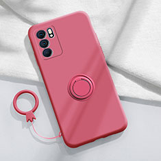 Funda Silicona Carcasa Ultrafina Goma con Magnetico Anillo de dedo Soporte S01 para Oppo Reno6 Pro 5G India Rosa Roja