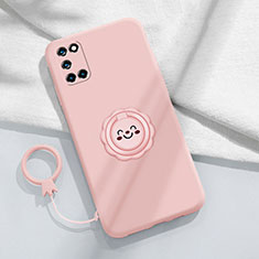 Funda Silicona Carcasa Ultrafina Goma con Magnetico Anillo de dedo Soporte S01 para Oppo Reno6 Pro 5G Rosa