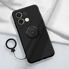 Funda Silicona Carcasa Ultrafina Goma con Magnetico Anillo de dedo Soporte S01 para Oppo Reno8 Pro+ Plus 5G Negro