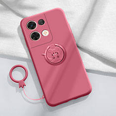 Funda Silicona Carcasa Ultrafina Goma con Magnetico Anillo de dedo Soporte S01 para Oppo Reno9 Pro+ Plus 5G Rosa Roja