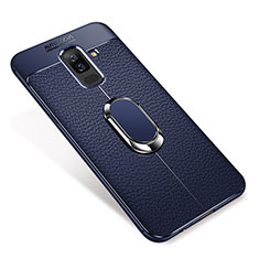 Funda Silicona Carcasa Ultrafina Goma con Magnetico Anillo de dedo Soporte S01 para Samsung Galaxy A6 Plus Azul