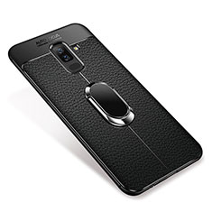 Funda Silicona Carcasa Ultrafina Goma con Magnetico Anillo de dedo Soporte S01 para Samsung Galaxy A6 Plus Negro