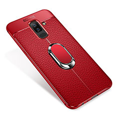 Funda Silicona Carcasa Ultrafina Goma con Magnetico Anillo de dedo Soporte S01 para Samsung Galaxy A6 Plus Rojo