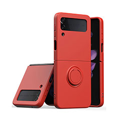 Funda Silicona Carcasa Ultrafina Goma con Magnetico Anillo de dedo Soporte S01 para Samsung Galaxy Z Flip3 5G Rojo
