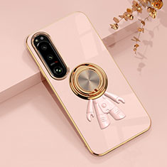 Funda Silicona Carcasa Ultrafina Goma con Magnetico Anillo de dedo Soporte S01 para Sony Xperia 1 IV Rosa