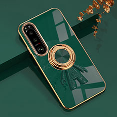 Funda Silicona Carcasa Ultrafina Goma con Magnetico Anillo de dedo Soporte S01 para Sony Xperia 10 IV Verde