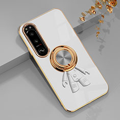Funda Silicona Carcasa Ultrafina Goma con Magnetico Anillo de dedo Soporte S01 para Sony Xperia 10 V Blanco