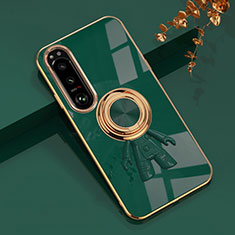 Funda Silicona Carcasa Ultrafina Goma con Magnetico Anillo de dedo Soporte S01 para Sony Xperia 10 V Verde