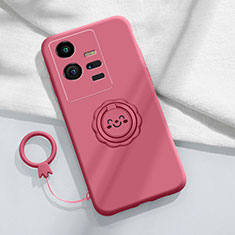 Funda Silicona Carcasa Ultrafina Goma con Magnetico Anillo de dedo Soporte S01 para Vivo iQOO 11 Pro 5G Rosa Roja