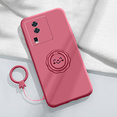 Funda Silicona Carcasa Ultrafina Goma con Magnetico Anillo de dedo Soporte S01 para Vivo iQOO Neo7 5G Rosa Roja