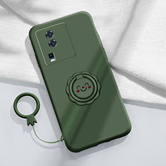 Funda Silicona Carcasa Ultrafina Goma con Magnetico Anillo de dedo Soporte S01 para Vivo iQOO Neo7 5G Verde Noche