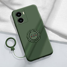 Funda Silicona Carcasa Ultrafina Goma con Magnetico Anillo de dedo Soporte S01 para Vivo iQOO Z7 5G Verde Noche