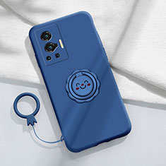 Funda Silicona Carcasa Ultrafina Goma con Magnetico Anillo de dedo Soporte S01 para Vivo X70 Pro 5G Azul