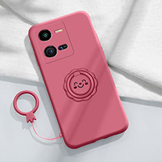 Funda Silicona Carcasa Ultrafina Goma con Magnetico Anillo de dedo Soporte S01 para Vivo X80 Lite 5G Rosa Roja