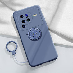 Funda Silicona Carcasa Ultrafina Goma con Magnetico Anillo de dedo Soporte S01 para Vivo X80 Pro 5G Gris Lavanda