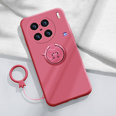 Funda Silicona Carcasa Ultrafina Goma con Magnetico Anillo de dedo Soporte S01 para Vivo X90 5G Rosa Roja