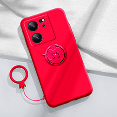 Funda Silicona Carcasa Ultrafina Goma con Magnetico Anillo de dedo Soporte S01 para Xiaomi Mi 13T Pro 5G Rojo