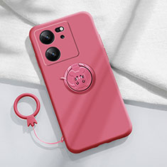 Funda Silicona Carcasa Ultrafina Goma con Magnetico Anillo de dedo Soporte S01 para Xiaomi Mi 13T Pro 5G Rosa Roja