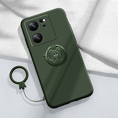 Funda Silicona Carcasa Ultrafina Goma con Magnetico Anillo de dedo Soporte S01 para Xiaomi Mi 13T Pro 5G Verde